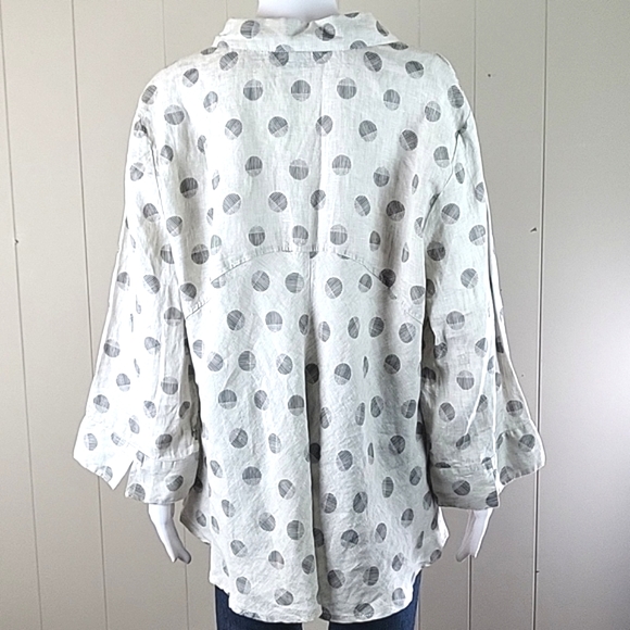Habitat 100% Linen Loose button-down Long Sleeve Top Abstract Dot Print XL/XLL - Picture 7 of 13